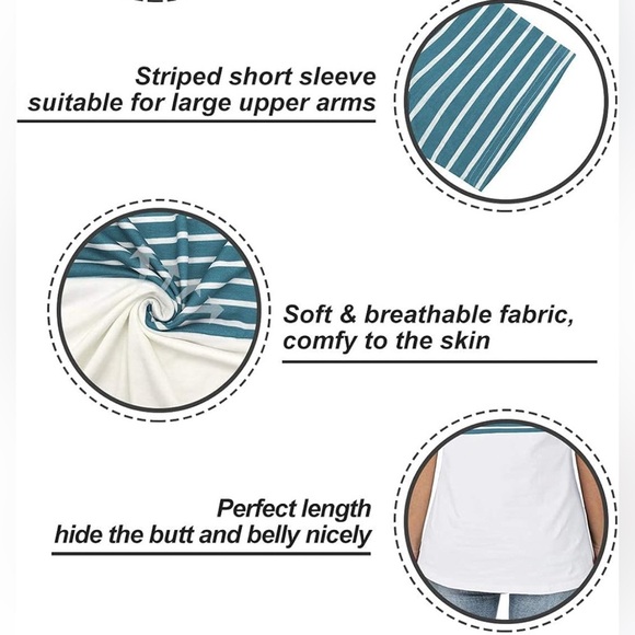 Women Summer Casual Short Sleeve Shirt, Turquoise stripe, 14W, NWOT - Picture 3 of 7